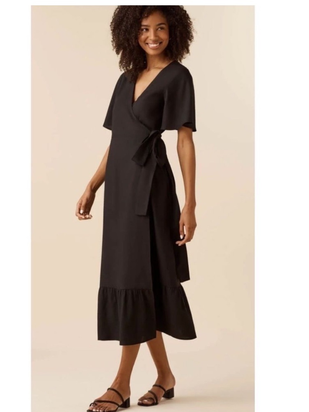 VETTA Black Wrap Dress with Tie Waist
